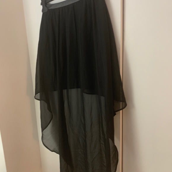 Black High Low Chiffon Skirt With Leather & Studs - Picture 7 of 9